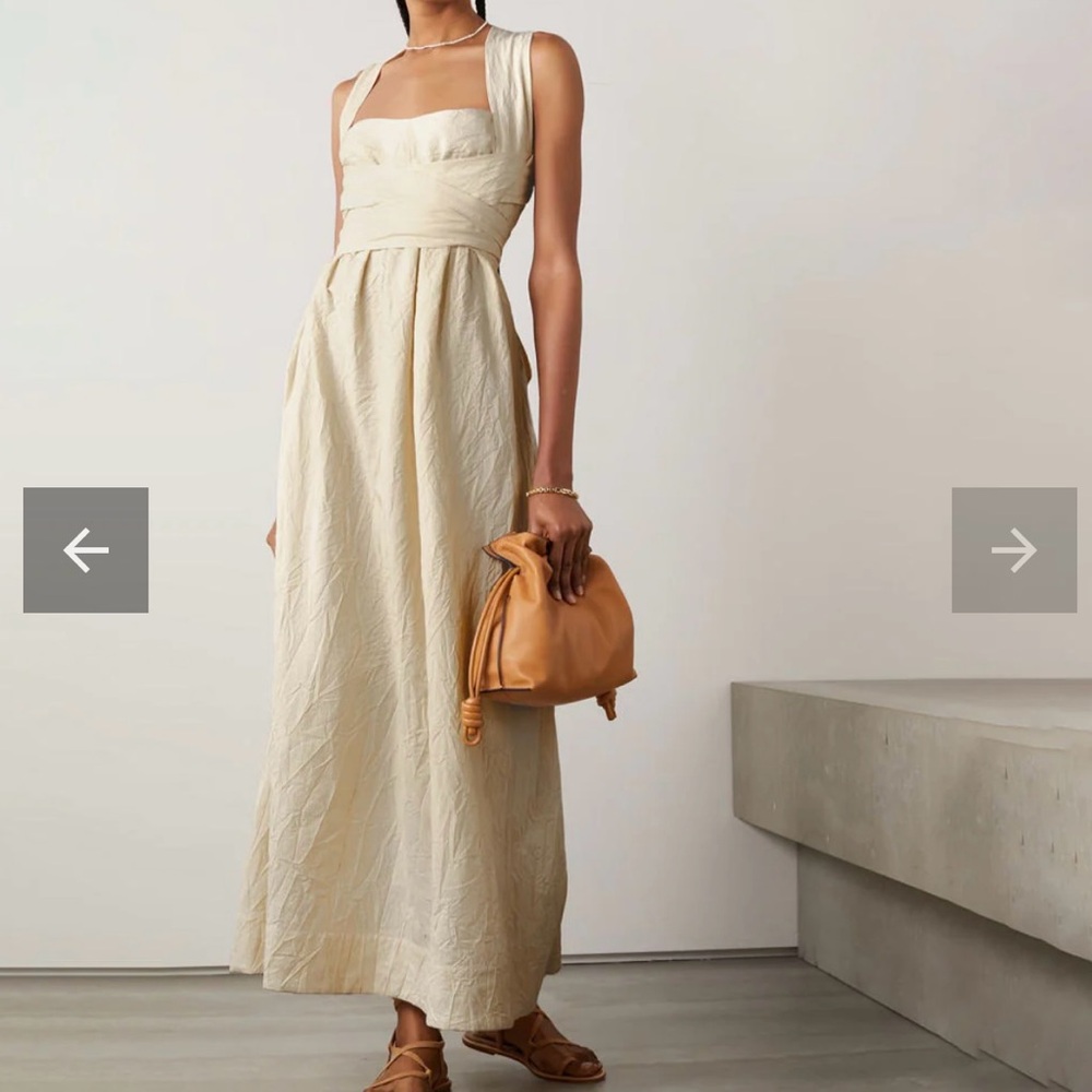 Cotton-linen blend wide strap cross back wrap midi dress NWOT